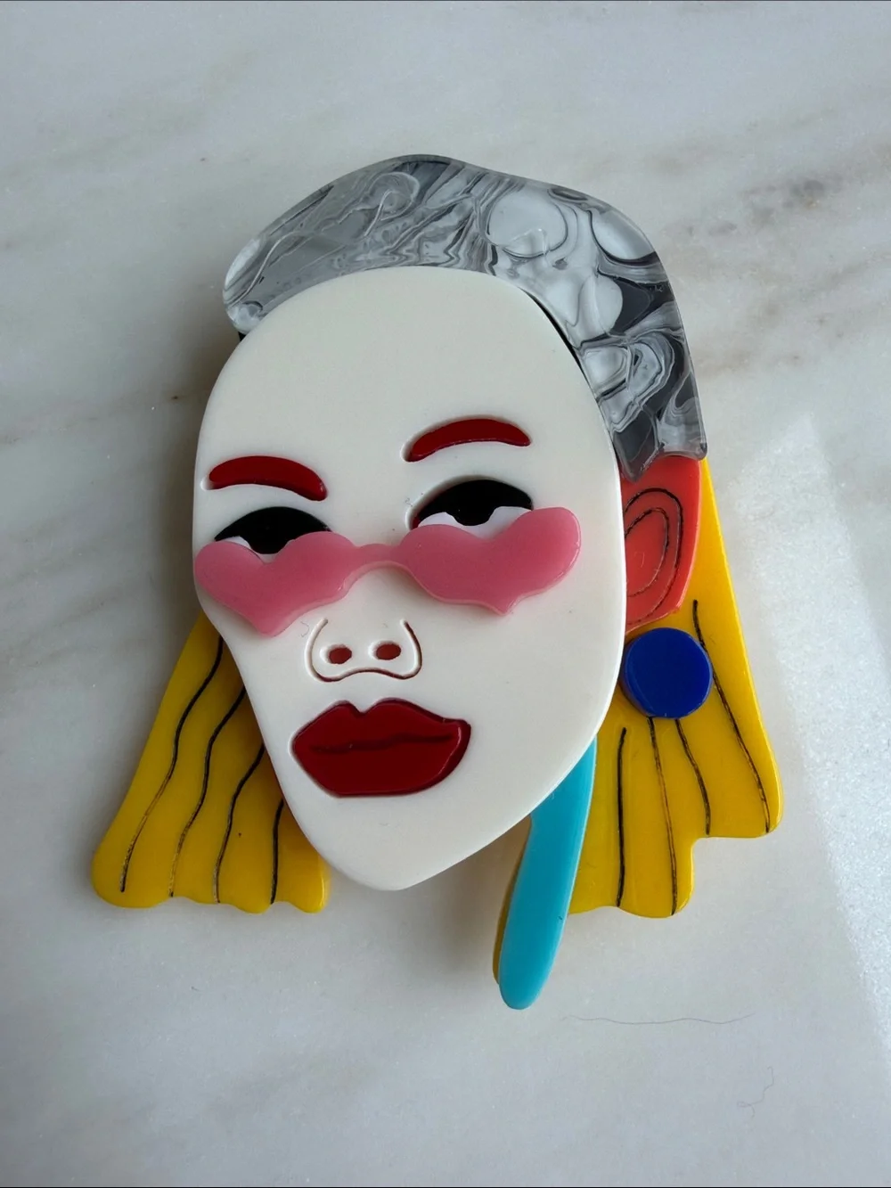 Retro Colorful Abstract Face Acrylic Brooch